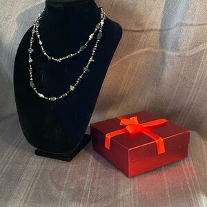 Elegant Silver and Black Beaded Necklace